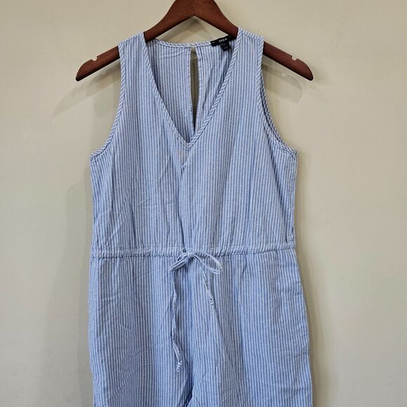 Anthropologie Drew Womens Striped Jumpsuit Small Blue White Nautical Beachy Wide - Picture 2 of 10